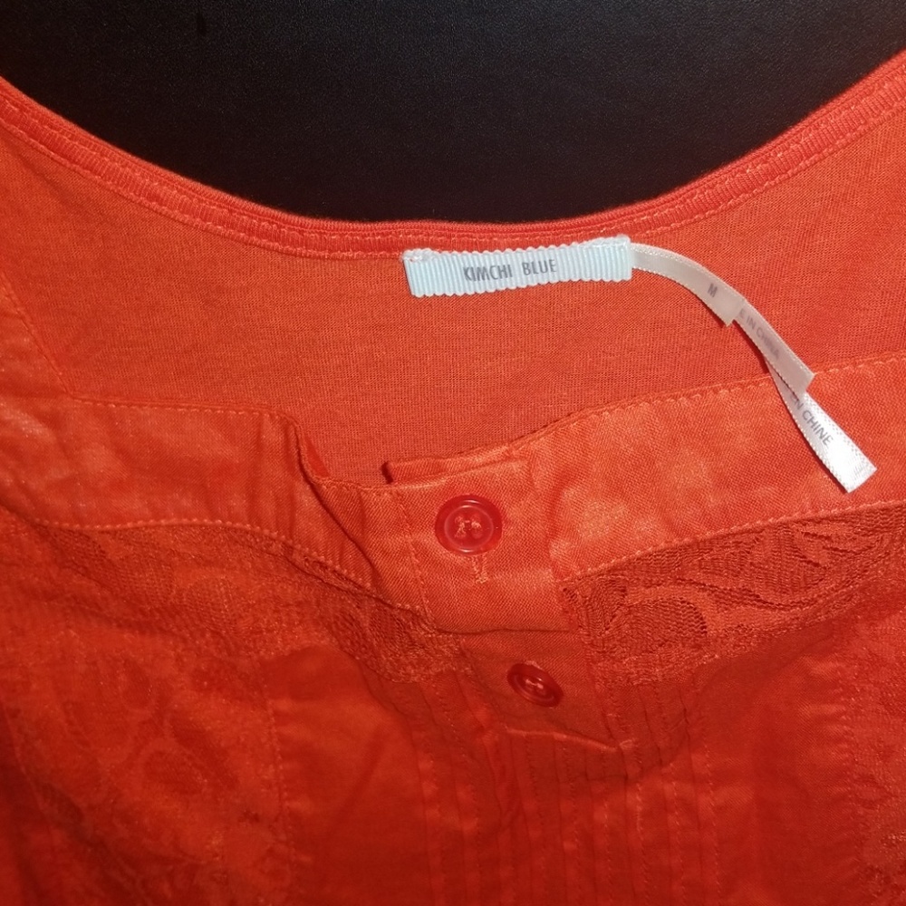 Kimchi Blue Dainty Lace Inset Henley Top NEW - Picture 2 of 7
